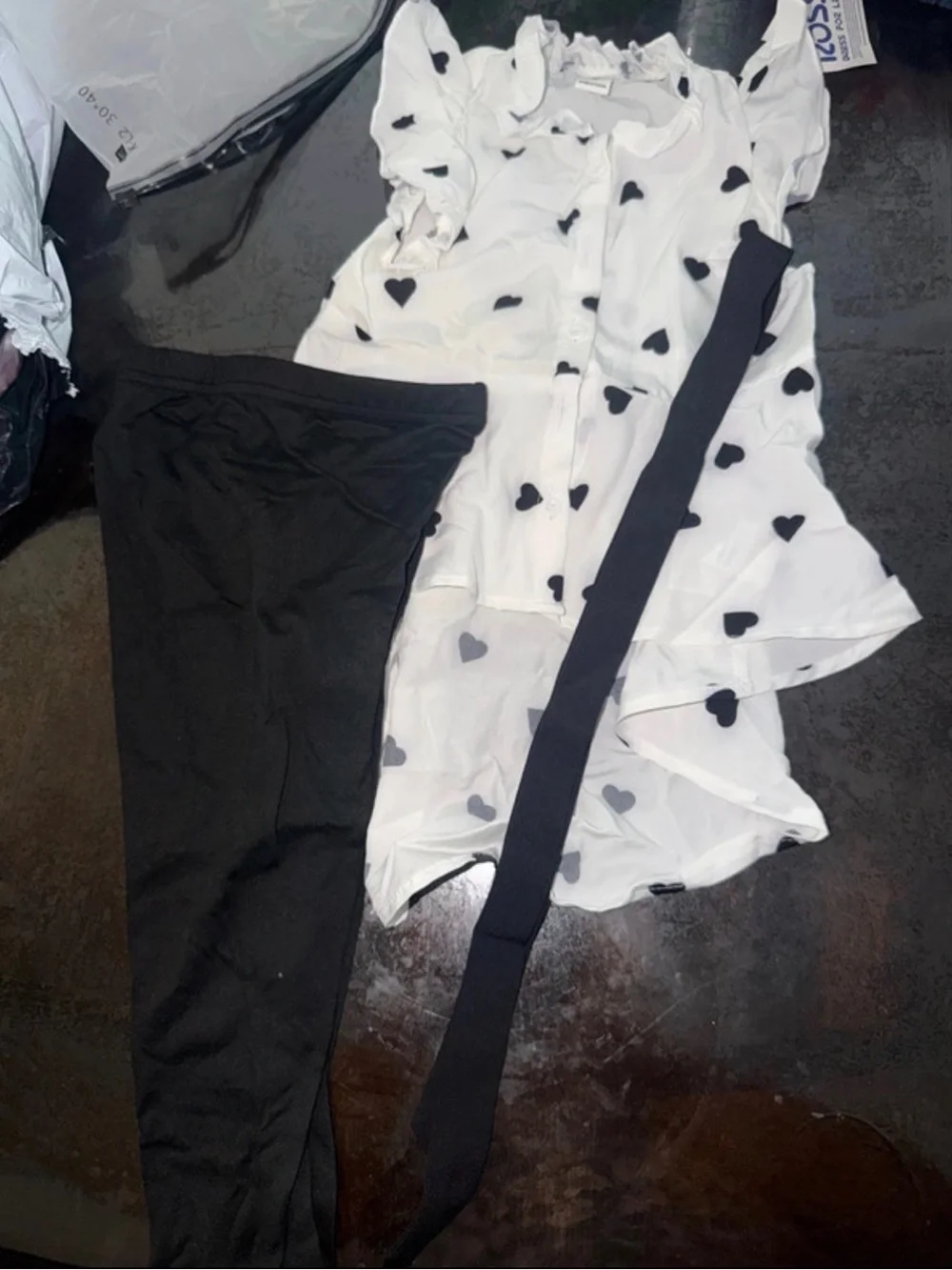 Girls Black Leggings and Heart-Print Top Matching Set